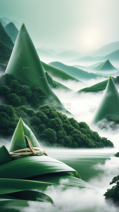 端午节国风粽子云雾创意场景背景