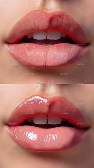 美妆系列写实干燥嘴唇滋润嘴唇对比图