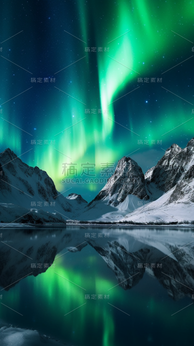 极光夜空星空山川山峰风景景观壁纸