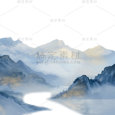 中国风通用蓝色国潮山水元素素材