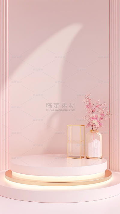 背景通用粉色室内立体展台背景图片素材