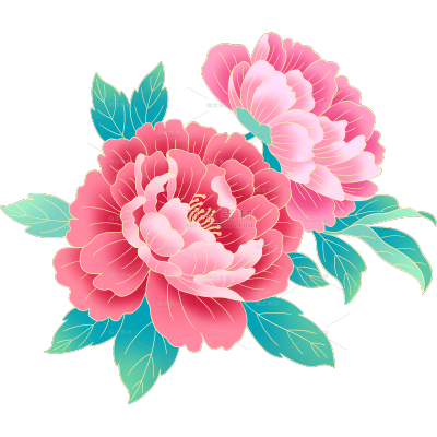 植物系列国潮风各色牡丹金色描边组合