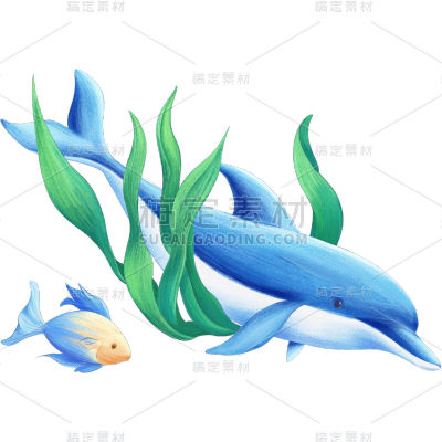 小清新动物海豚组合插画元素