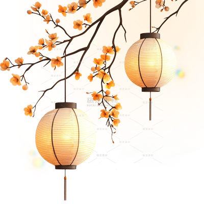 中秋节桂花灯笼插画免抠元素