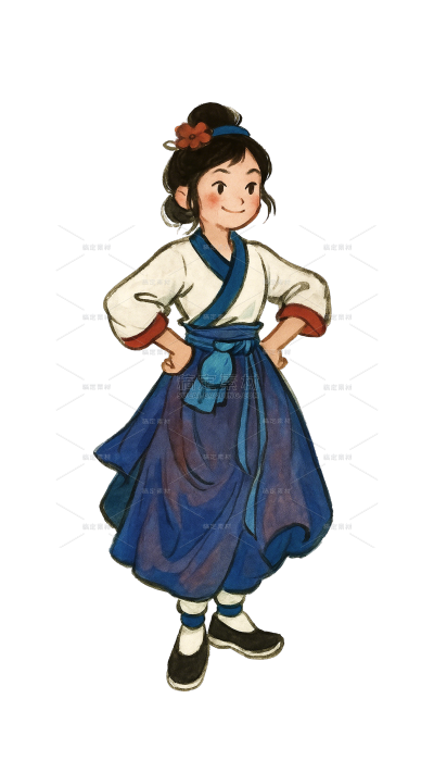 中国风手绘风可爱感双手叉腰古代女生人物形象