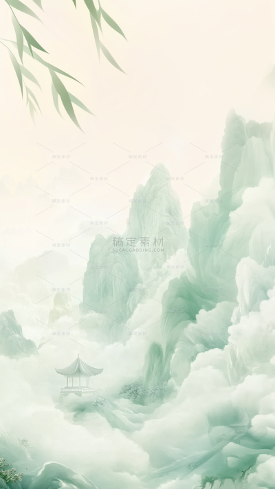 惊蛰国潮风新材质山水建筑场景背景