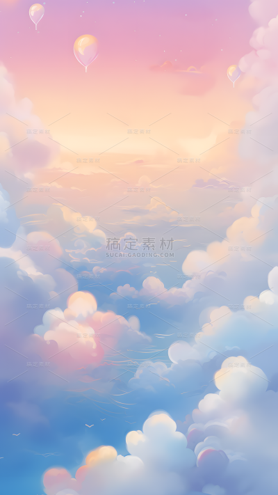 通用插画梦幻感云彩天空风景场景背景图片