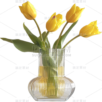植物通用玻璃实景鲜花花瓶元素素材