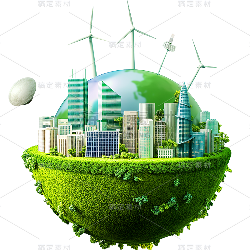 图标系列3D绿色地球城市