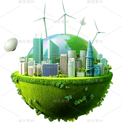 图标系列3D绿色地球城市