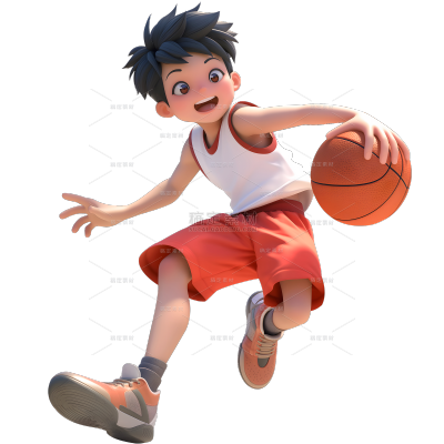 健身系列3D皮克斯风格打篮球少年元素