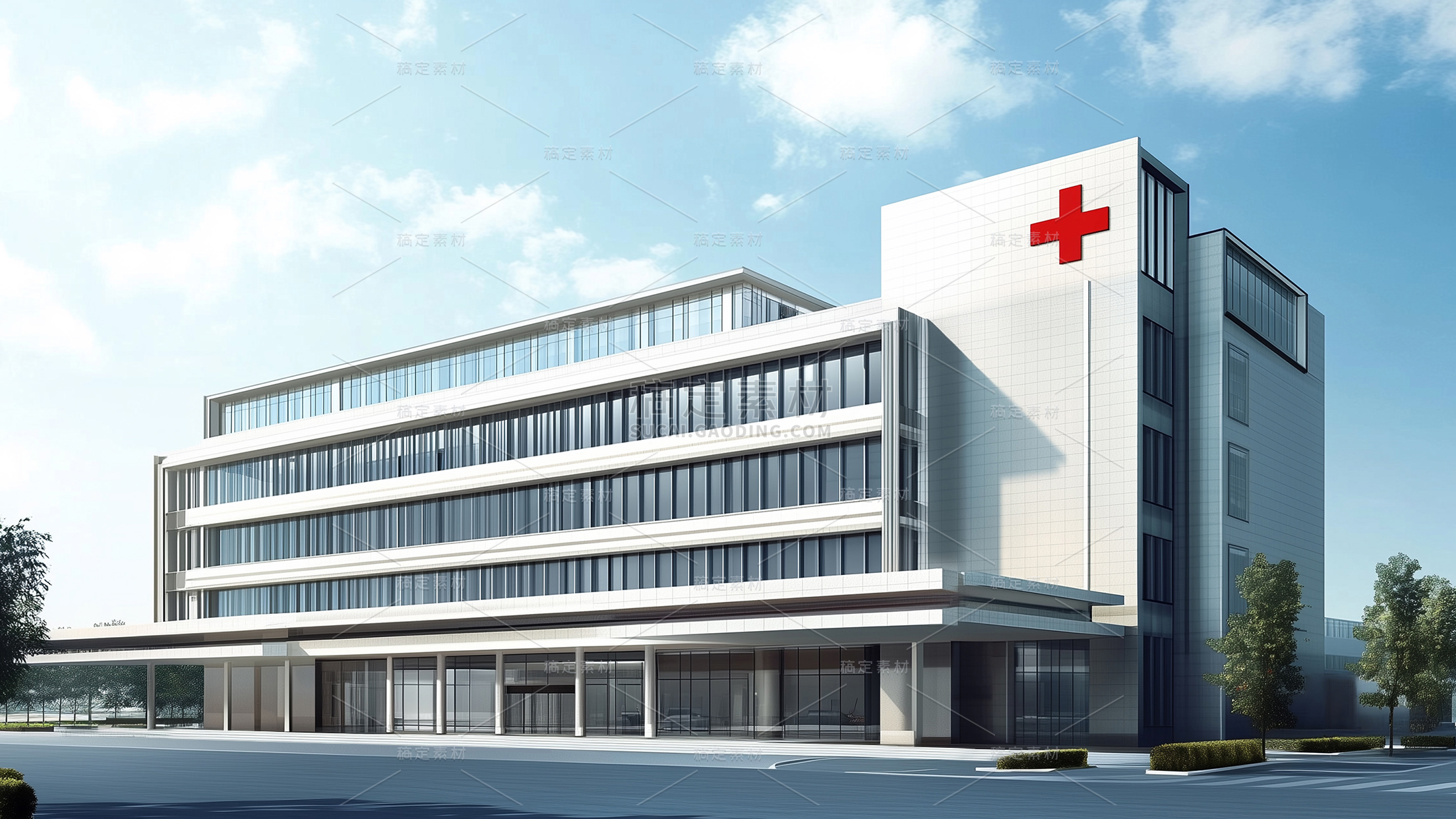 建筑系列通用实景医院立面图背景素材