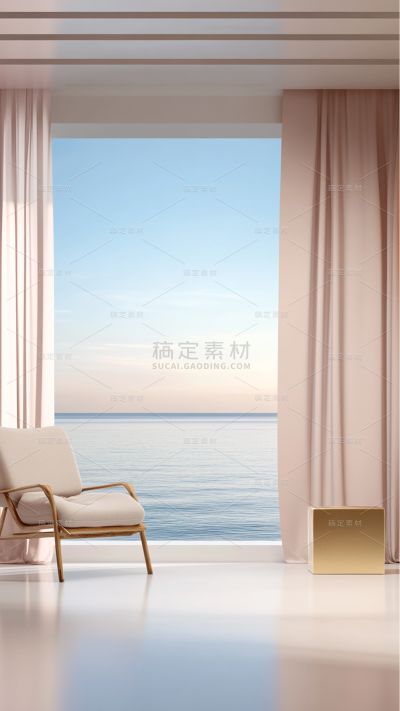 家居系列-通用-写实落地窗边一角+蓝天/海背景图片