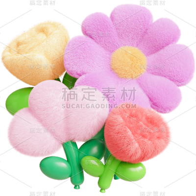 春天春季春日3D材质花朵花束植物组合元素素材