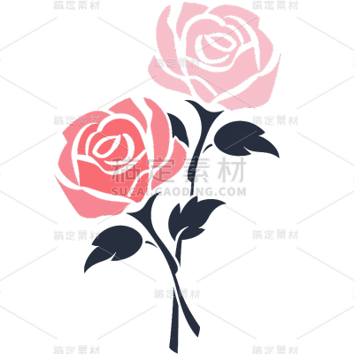 植物矢量插画红粉色玫瑰元素素材