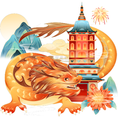 春节新年龙年过年新春中国风国潮龙场景元素