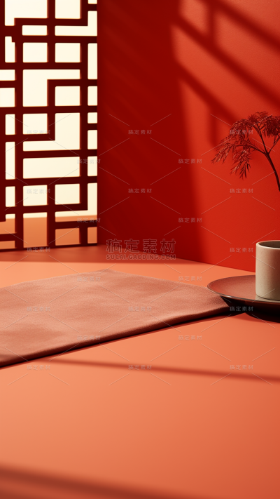 通用电商促销3D立体中国风中式室内光感场景背景图片素材