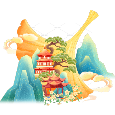 秋天肌理渐变银杏建筑插画元素