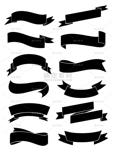 黑色丝带标题框组合贴纸元素