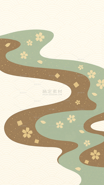 中国风传统樱花河流元素背景（td）