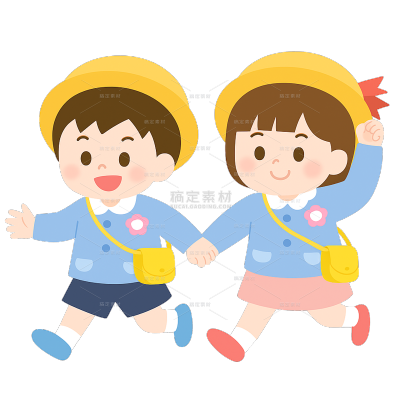 人物系列插画风幼儿园黄色帽子小朋友牵手人物（td）
