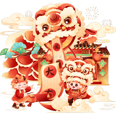 龙年春节新春新年过年除夕卡通感可爱拟人龙年俗插画场景组合元素素材