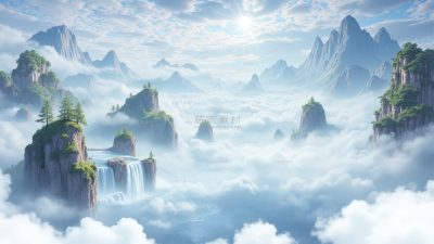 背景系列水墨边缘晕染群山云层背景