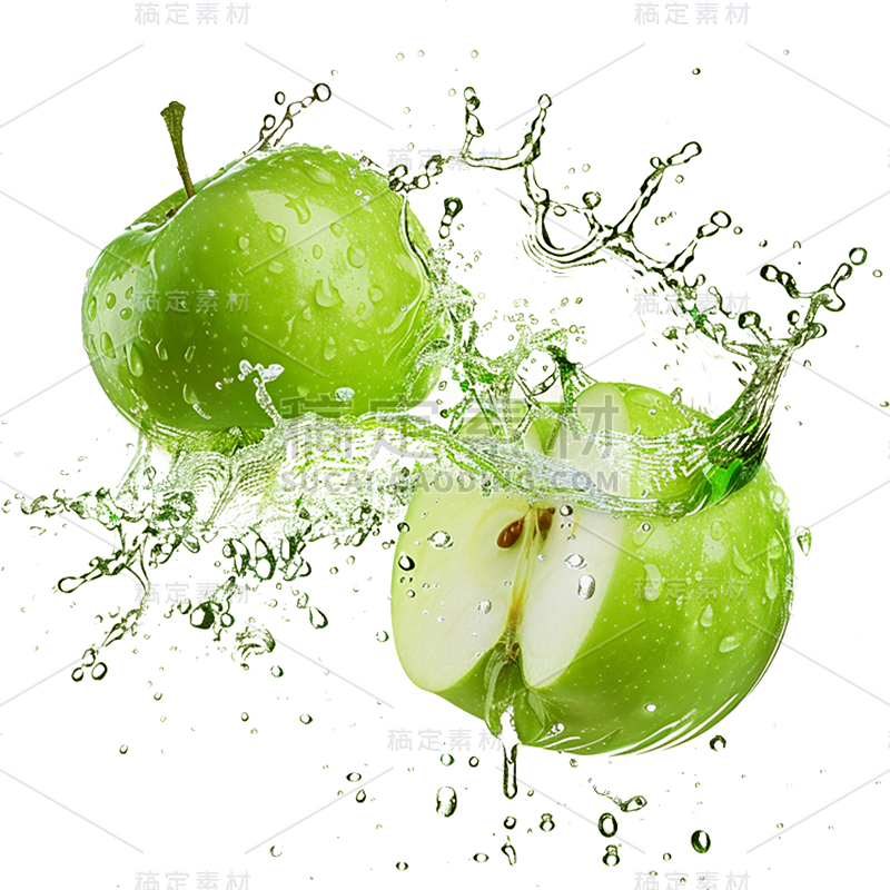 果蔬系列-通用-写实切开苹果+水花/水滴贴纸