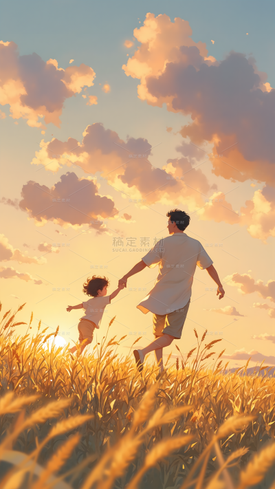 父亲节肌理光感人物剪影夕阳背景