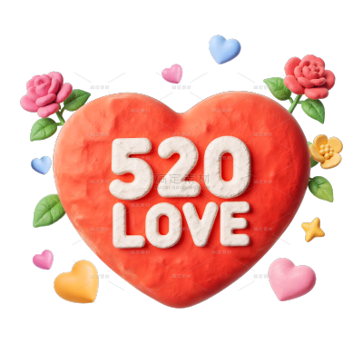 520情人节可爱风粘土材质丘比特爱心玫瑰元素
