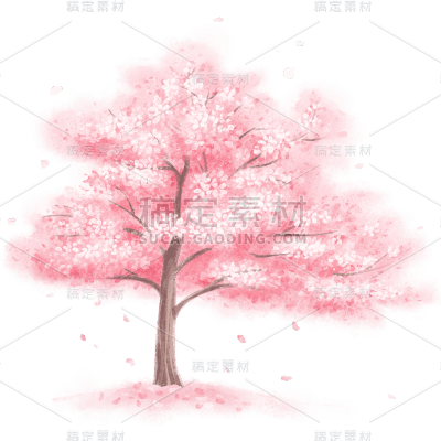 插画手绘樱花树免抠元素