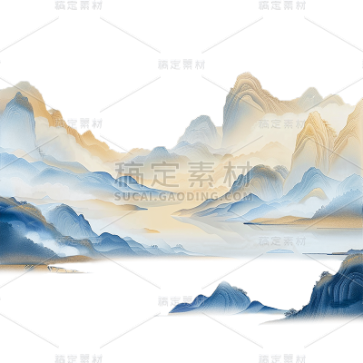 中国风通用蓝色国潮山水元素素材
