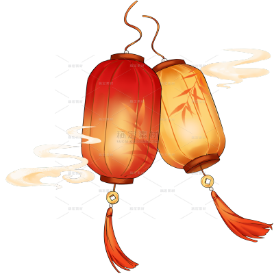 元宵节国风扁平灯笼祥云组合元素