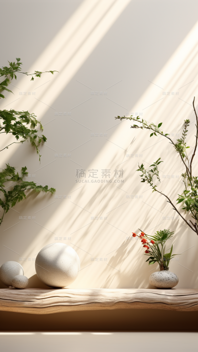 通用电商简约风绿植植物静态场景背景