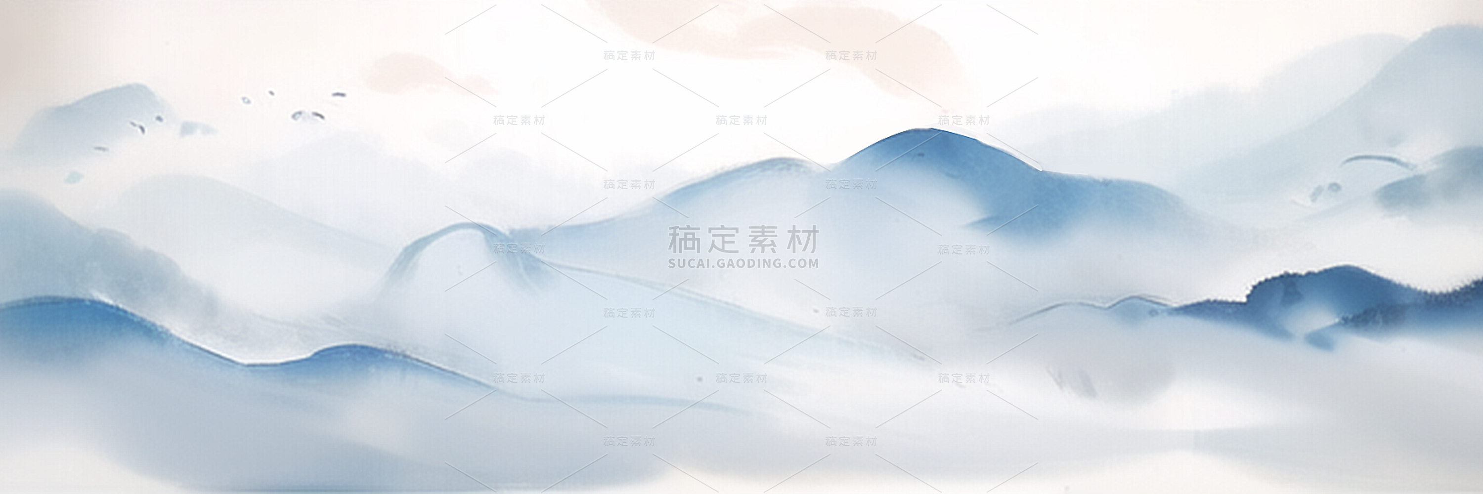 中国风系列蓝色水墨山脉元素（td）