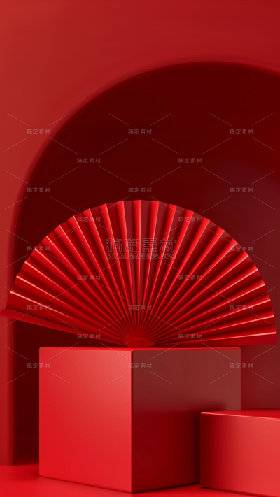背景通用红色扇子几何空间感体块图片素材