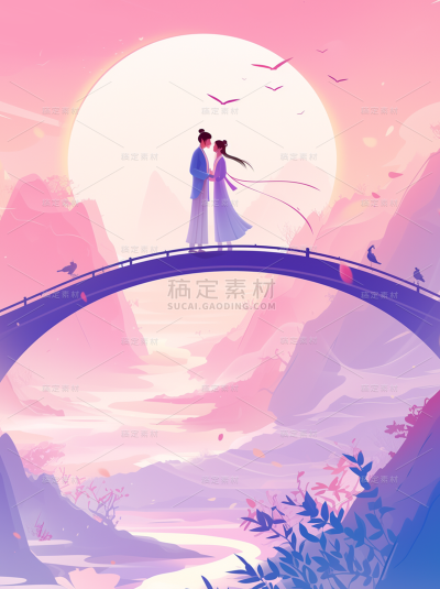 七夕情人节系列人物鹊桥通用背景素材