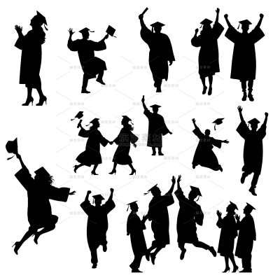 人物系列黑色矢量毕业季动作剪影人物元素（td)