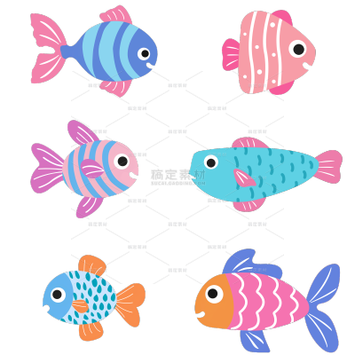 通用动漫插画无描边鱼大尺寸贴纸动物系列