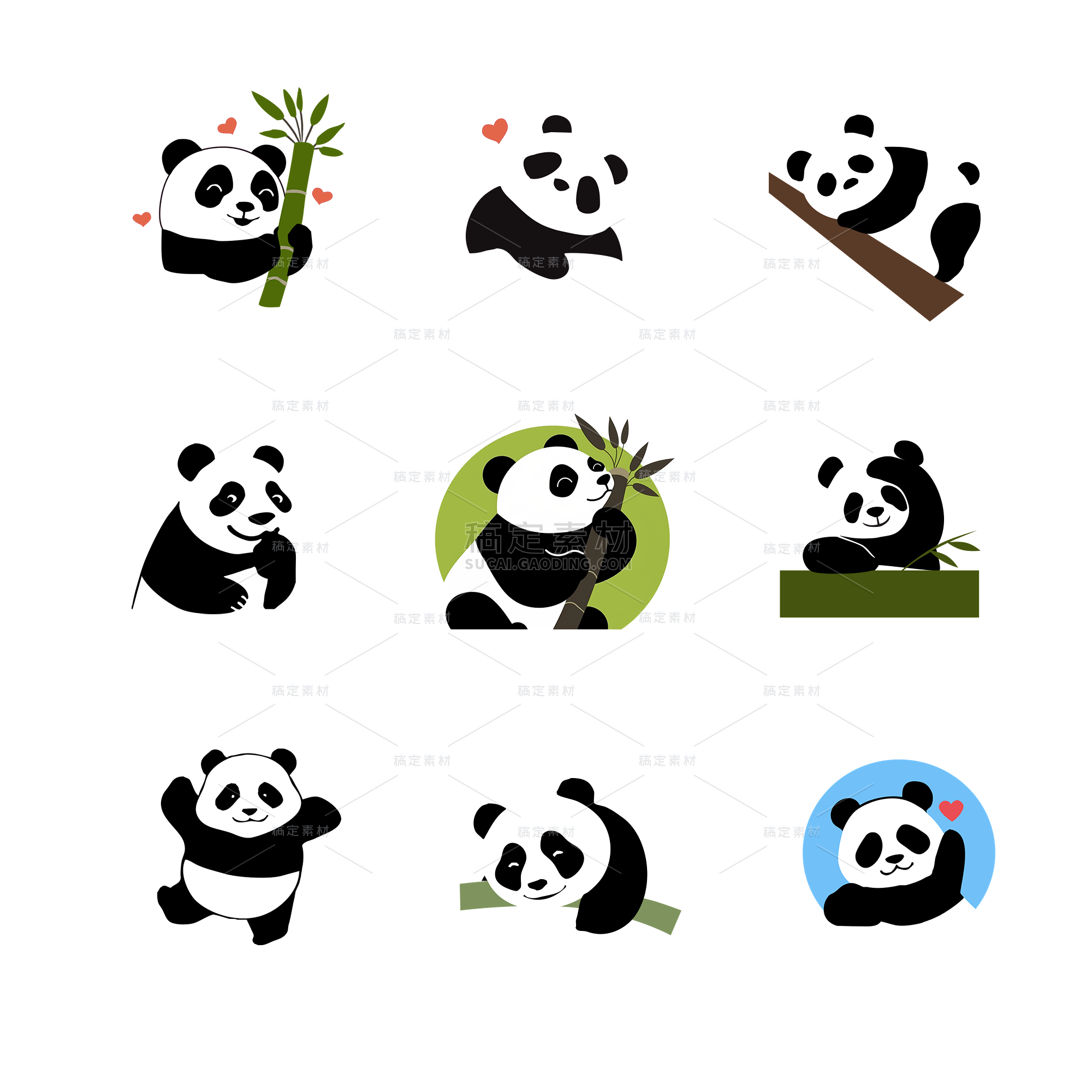 动物系列熊猫图标贴纸