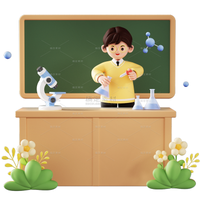 软3D教师人物贴纸老师和黑板元素组合贴纸