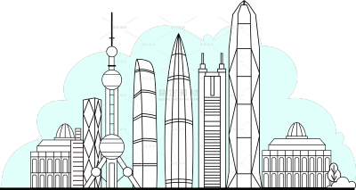 建筑系列黑白色城市建筑线稿元素（td）