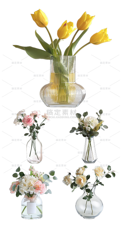 植物通用玻璃实景鲜花花瓶元素素材