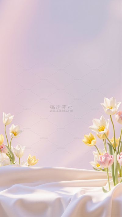 常规写实风唯美花朵织物展台背景