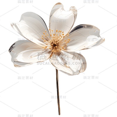 3D透明玻璃花朵粉色花卉植物