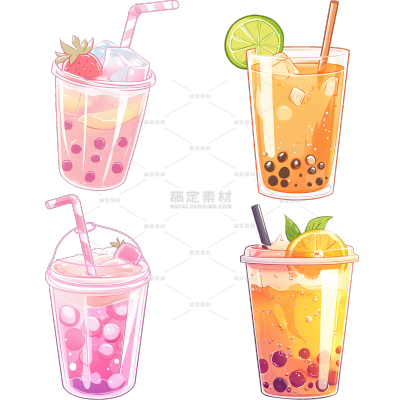 饮品系列手绘插画饮料贴纸