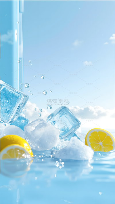 夏天实景感清爽冰块背景图