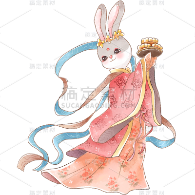 中秋节通用古风拟人兔子嫦娥套系贴纸元素素材