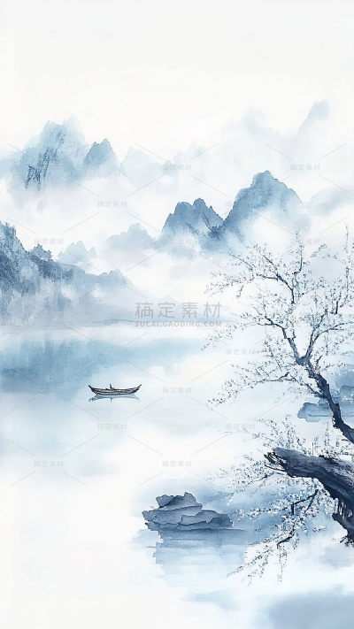 冬天水墨风抽象山水背景
