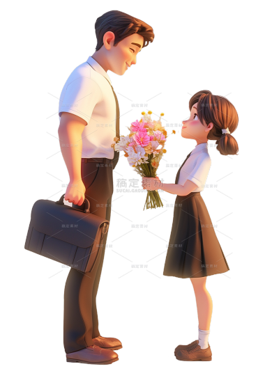 教师节3D人物花束元素